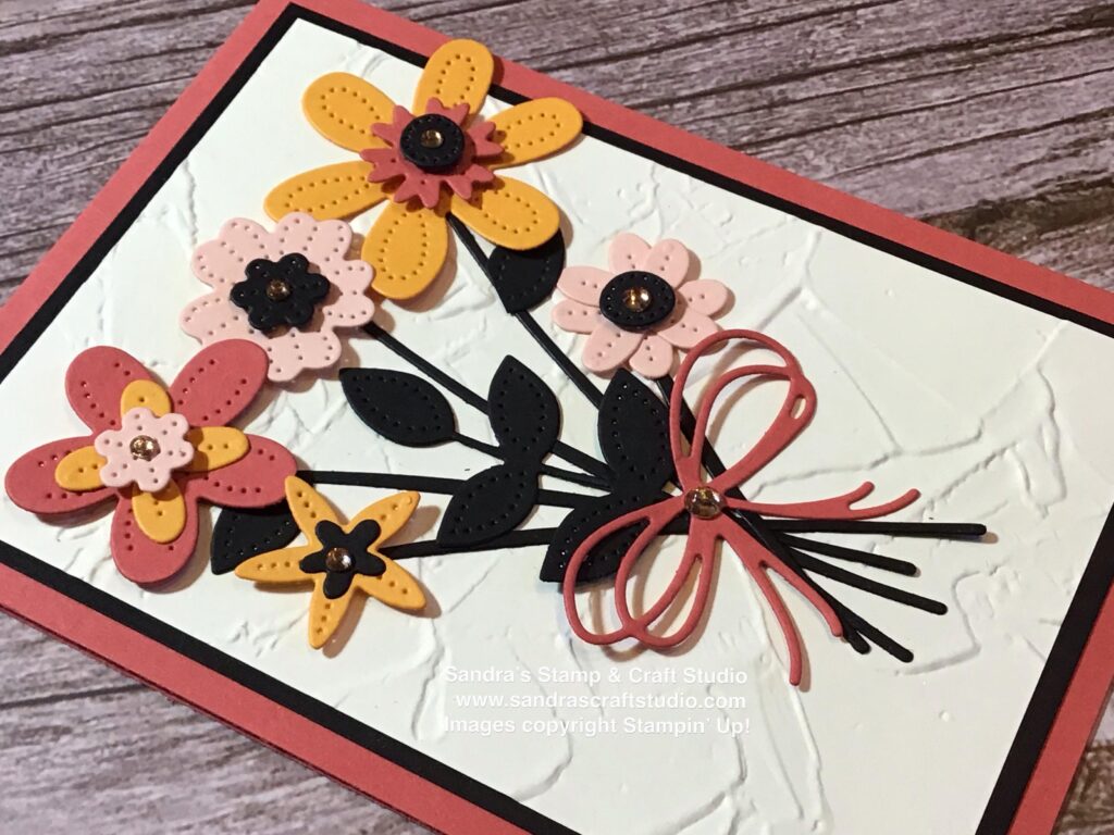 Handmade card using Pierced Blooms Dies from Stampin' Up!, showing bow detail