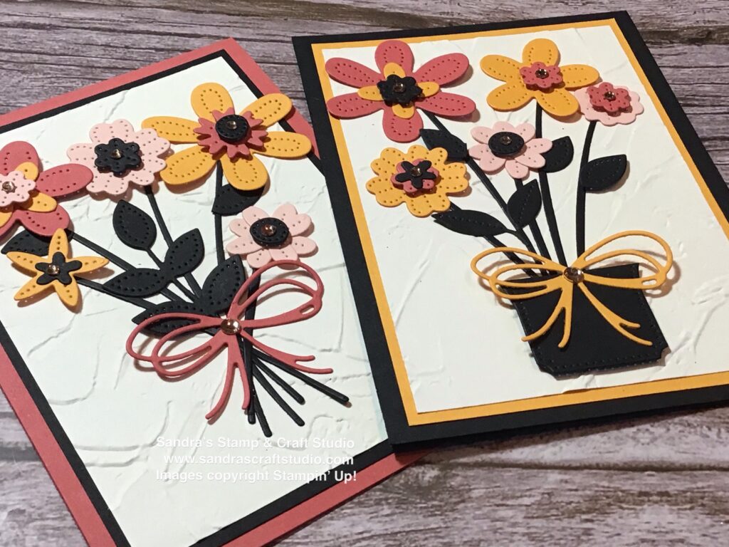 Pair of Handmade cards using Pierced Blooms Dies from Stampin' Up! showing double bow detail