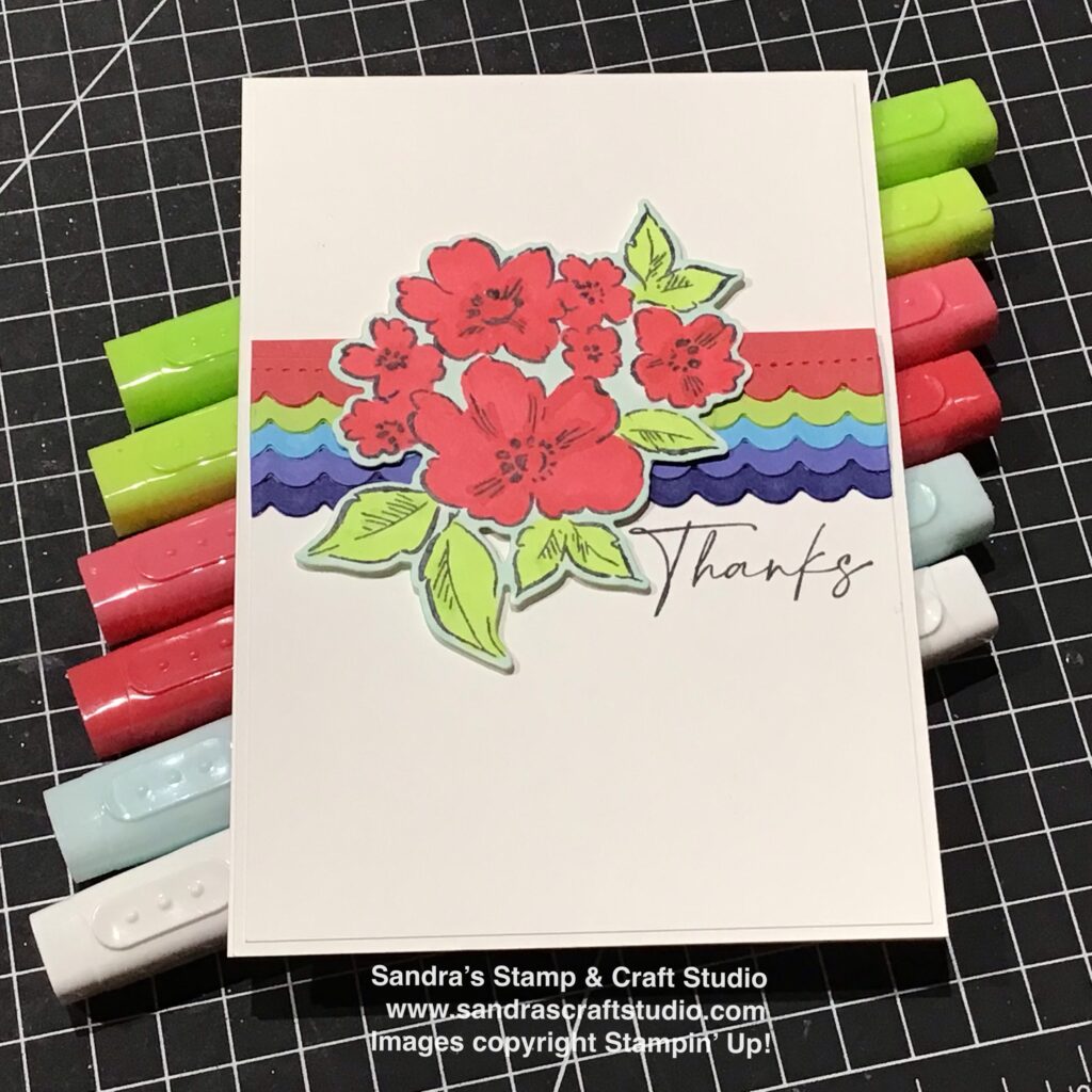 Hand-Penned Floral card with scalloped strips in New In-Colours 2022-2024